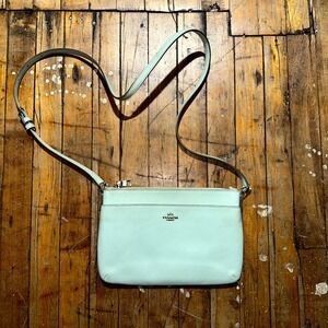 Coach CrossGrain Leather EW Poppy Crossbody Bag Blue Topaz Adjustable Strap